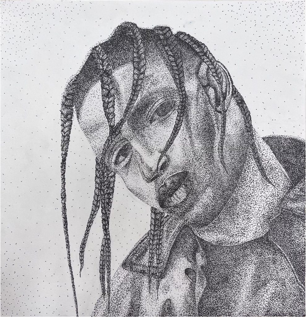 Travis Scott, 2022, Pointillism, micron pen 0.2 mm